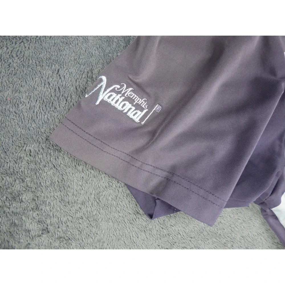 Adidas Golf Mens Large Purple Striped Polo Shirt Memphis National Logo Short Slv
